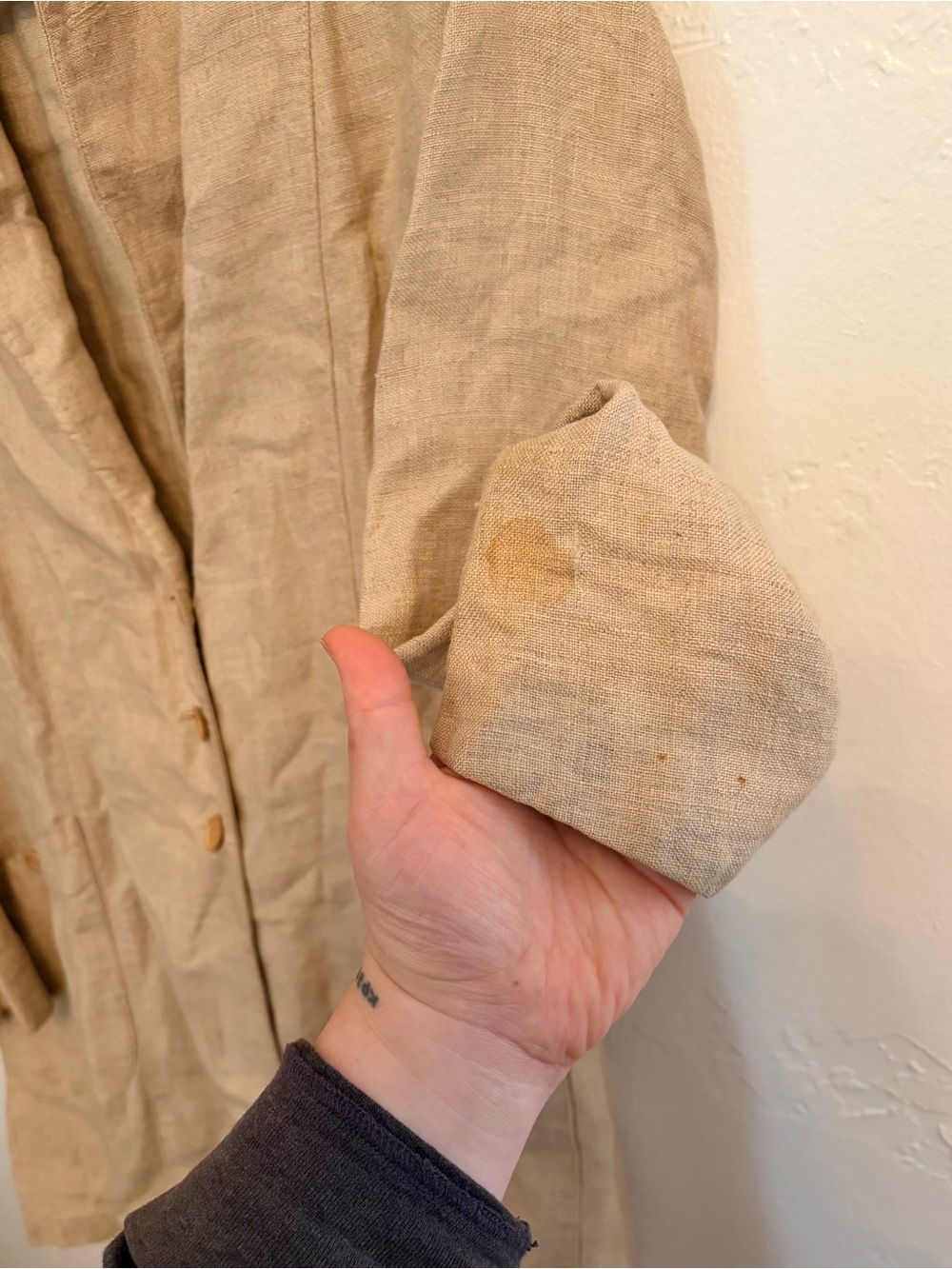Beige Linen Long Blazer Jacket, L/XL - Picture 6 of 9